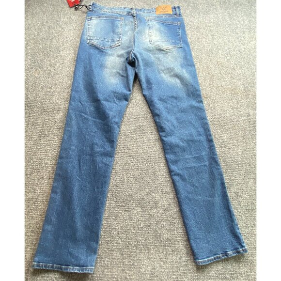 MBX Denim Jeans Mens W34 L30 Classic Fit Slim Straight Leg Distressed Whiskers - Picture 13 of 15